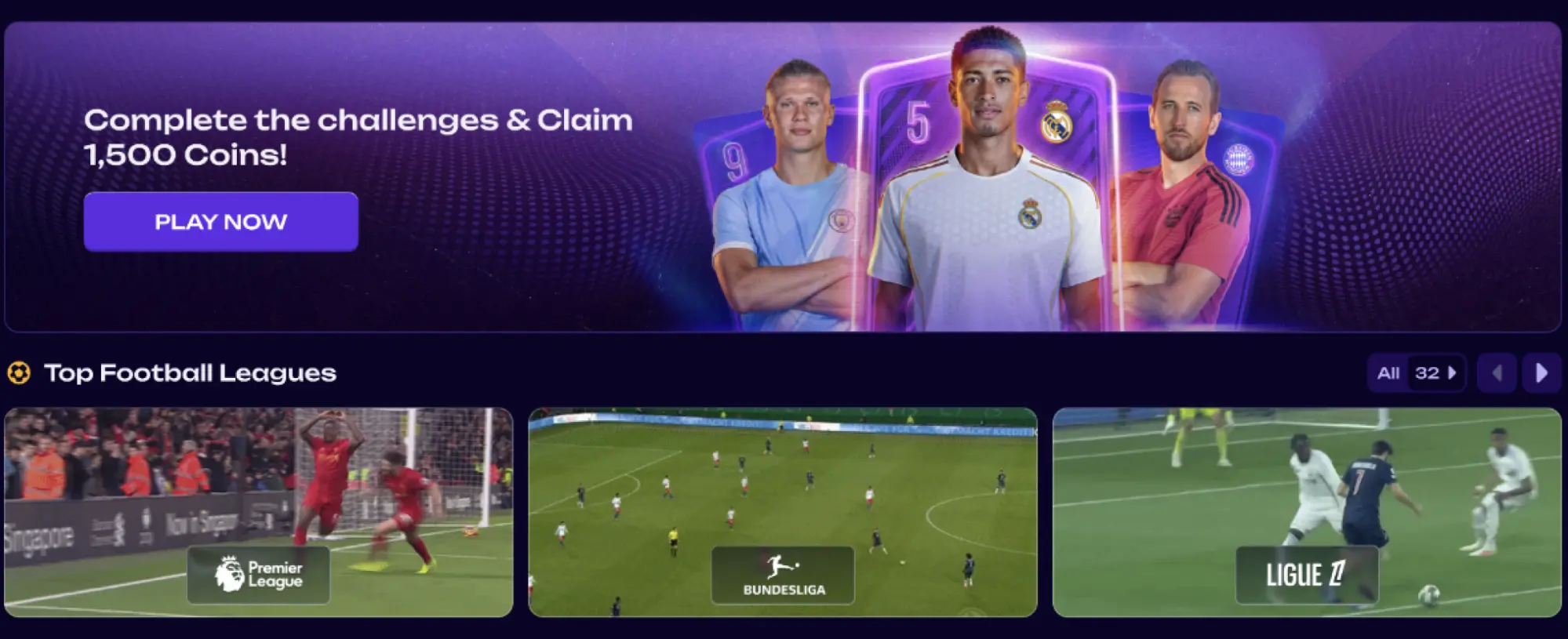 Sfide Sportive Con Premio Da 1.500 Monete banner promozionale con sfide sportive per ottenere 1.500 monete e calciatori in primo piano